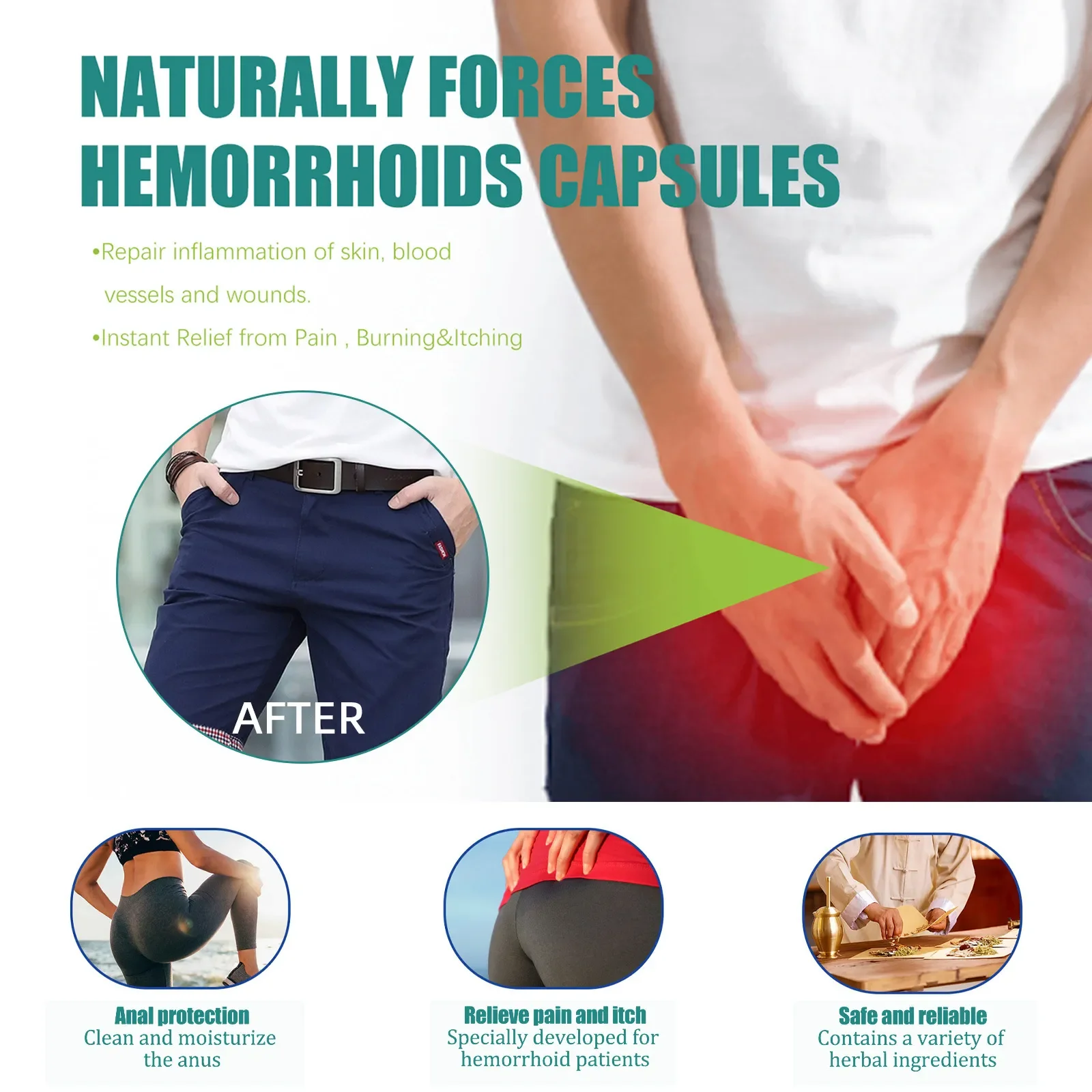 Hemorrhoids Capsules Relieve Swell Bleed Therapy Internal Piles Eliminate Anal Fissure Eliminate Meat Ball Pain Relief Capsules hemorrhoids treatment cream