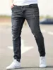Men's Jeans Stretch Slim Fit Trousers Streetwear Classical Casual Pants Skinny Zipper Denim Designer Clothes Black Blue 5
