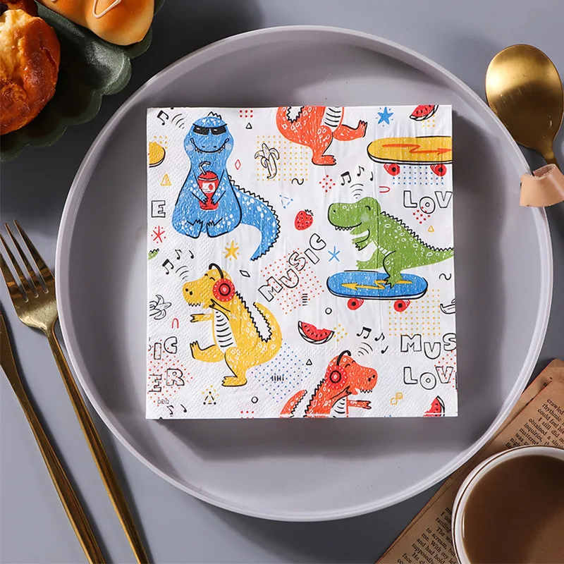 

20Pcs/Pack Cartoon Dinosaur Printed Birthday Decor Tissue Napkin Paper Baby Shower Party Supplies Table Accessories