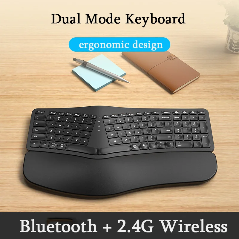 Teclado Split Ergonômico Retroiluminado Branco Teclado sem Fio com Descanso de Pulso Bluetooth 2.4g Apto para Windows Mac - Imagem 5
