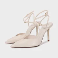 Elegant Pointed Toe Ankle Strap Brand Pumps Women High Quality Patent Leather Buckle Thin Heel Slide Sandals Banquet Dress Shoes