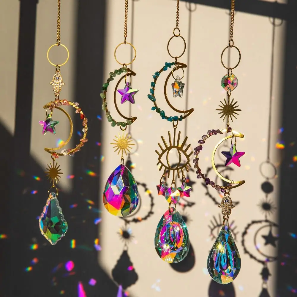 

Ornaments Wind Chime Sunlight Refraction Rainbow Prisms Pendant Sun Catchers Hanging Decoration Crystal Moon Shape