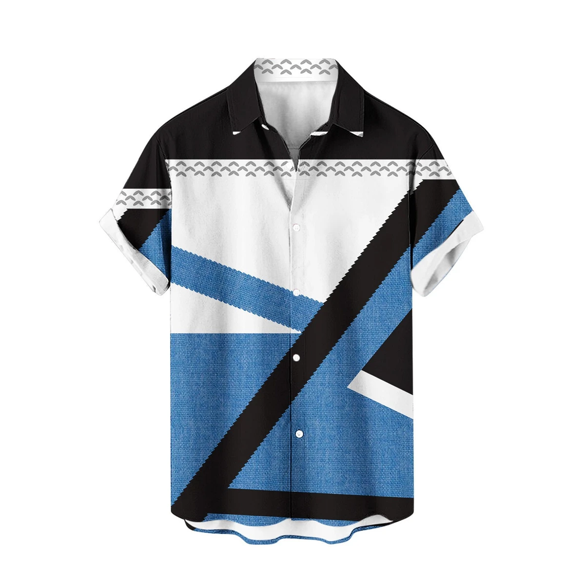 Men's Short Sleeve Shirt Geometric Stripe Print Hawaiian Casual Men's Tops Comfortable Large Size Loose Men's Shirt