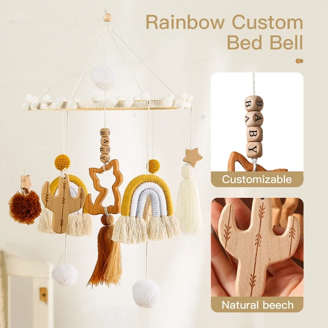 1Set 0-12 Months Baby Mobile Rattles Toys Customizable Name Rainbow Bed Bell Room Decor Kids Musical Hanging Toy Birthday Gifts 4
