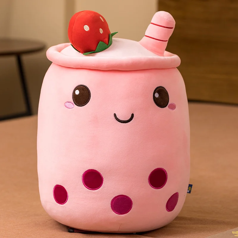 

24cm Fruit Drink Bottle Kawaii Bubble Tea Plush Toy Soft Filling Plush Strawberry Pineapple Milk Tea Cup Pillow Sofa Cushion