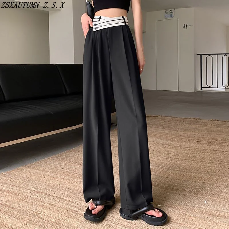 

Chic Elegant Woman's Pants Set Wide Leg Suit Trousers Elegant Indolent High Waist Vintage Female Straight Casual Sweatpantalon
