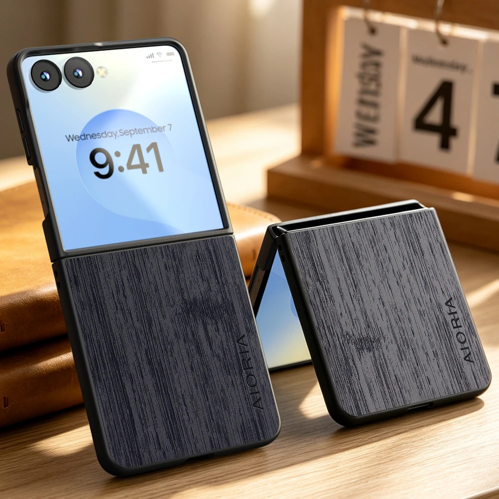 Straight Wood Grain PU Leather Phone Cover Case