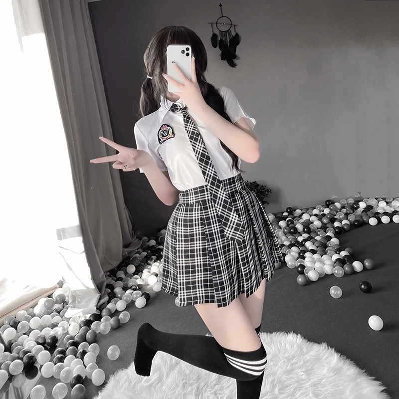 

Sexy Lingerie Cosplay Costume Kawaii JK School Girl Uniform Student Clothing Exotic Shirt Skirt Suit Set Night Club Wear Womens