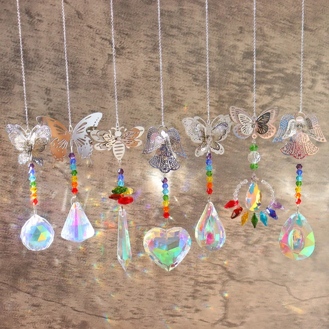 Crystal Light Collection Medál Kerti Díszek Kreatív Szivárványos Könnyű Fogó Ablak Terasz Dekoráció Angyal Fém Az Otthoni Kerthez