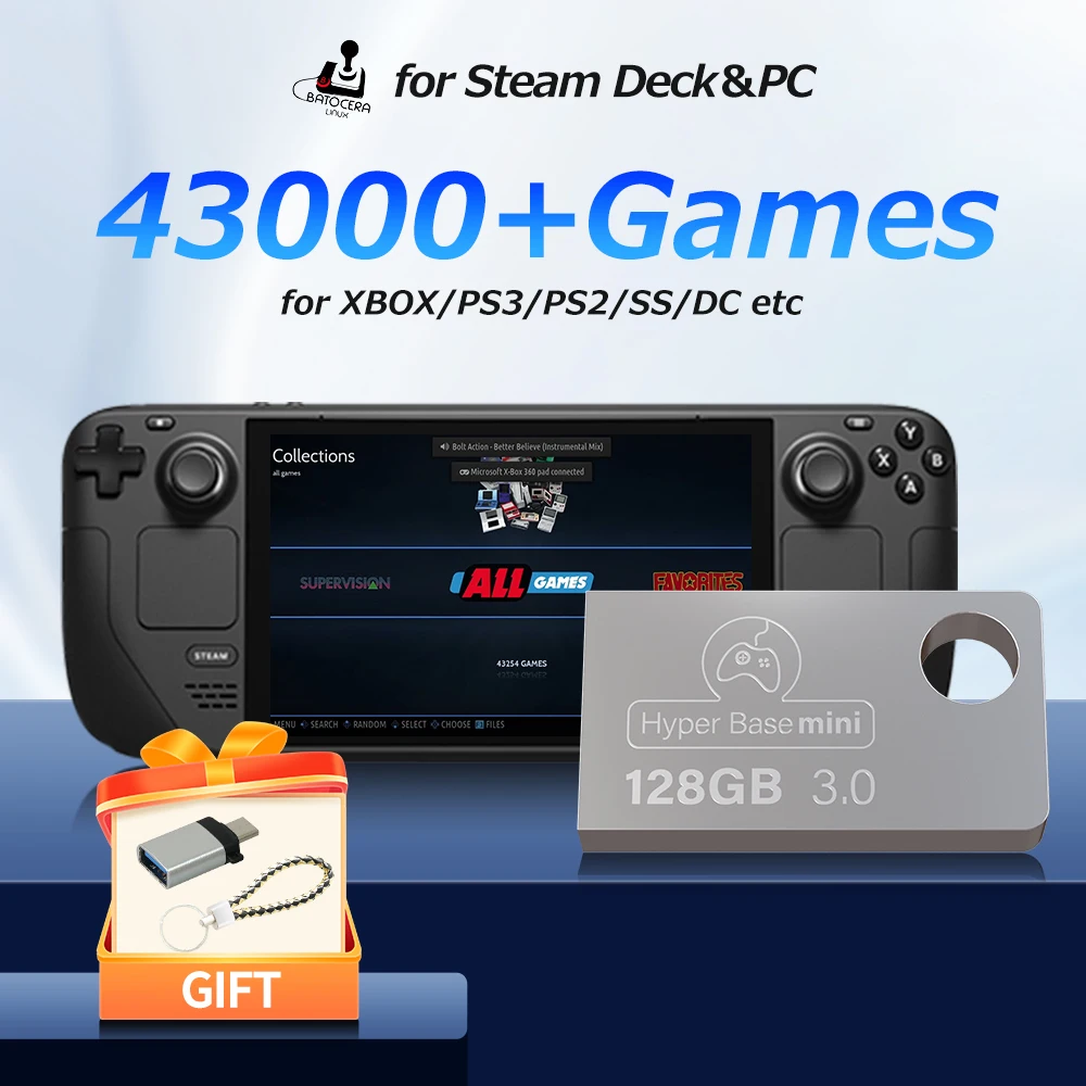 Batocera 128G USB 3.0 Game Disk 43000+Retro Games for XBOX/PS3/PS2