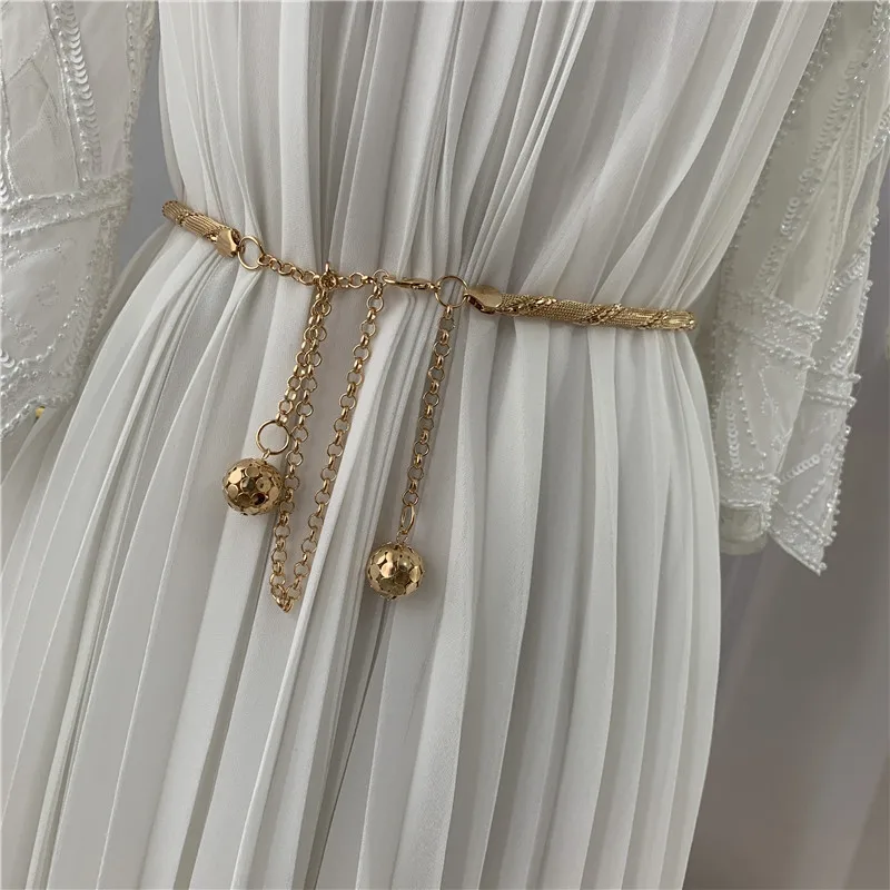 Fashion Elegant Women Metal Chain Belt Tassel Long Body Chain Dress Skirt Ladies Waistband pearl belt