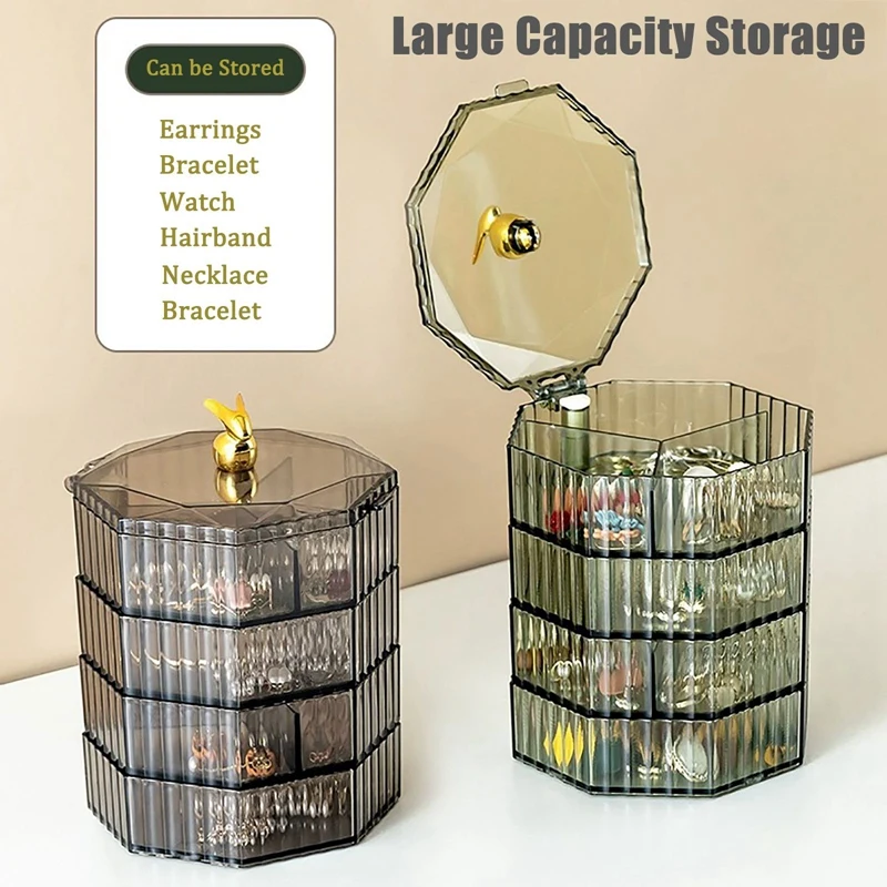 Luxury Rotating Jewelry Storage Box Makeup Storage Rack Bracelet Earring Plastic Organizer Boxes Holder Display Racks With Cover 1