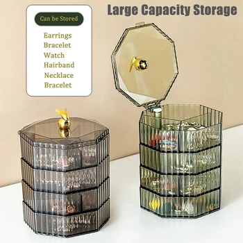 Luxury Rotating Jewelry Storage Box Makeup Storage Rack Bracelet Earring Plastic Organizer Boxes Holder Display Racks With Cover 1