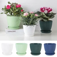 Succulent Potted Round Pot with Tray Plastic Flower Pot Vertical Striped Planters Double Layer Bonsai Home Office Desktop Decor 1