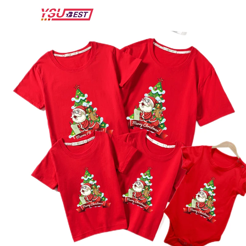 thumbnail image 2 of Ropa a juego con dibujos animados navideños para toda la familia, camiseta de manga corta con cuello redondo para madre, padre, hija, hijo y bebé, traje de árbol de Navidad, 2 of 5