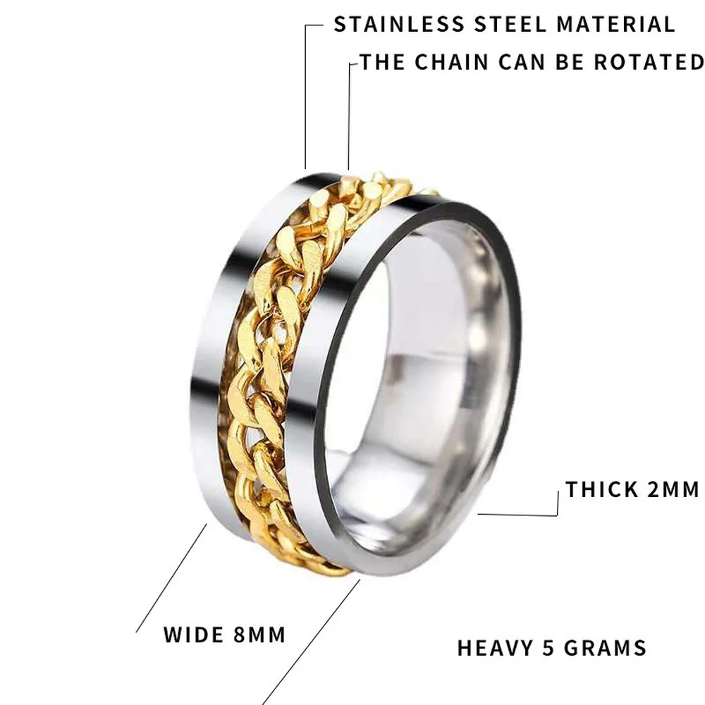 Vintage Stainless Steel Rings for Mens chain with rotating