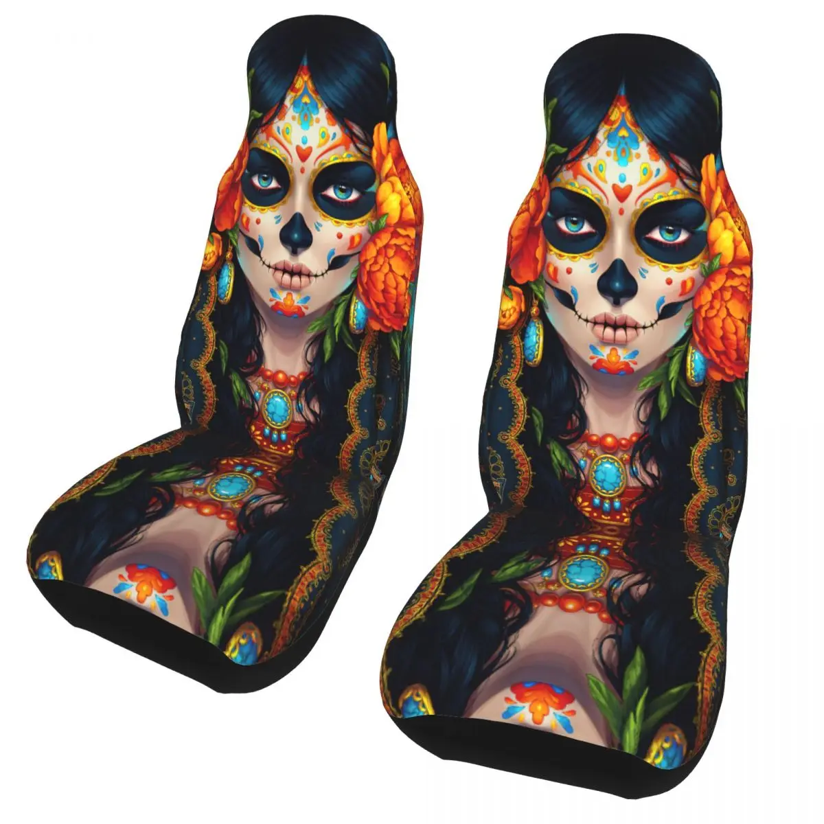 

Sugar Skull Halloween Universal Car Seat Cover Four Seasons For SUV Santa Muerte Auto Seat Cover Polyester Car Styling