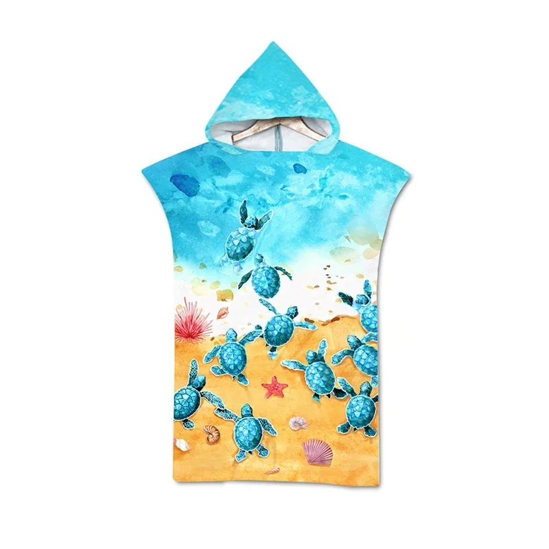 Microfiber Sea Turtle Printing Changing Robe Bath Towel Outdoor Hooded Beach Towel Poncho Women Swimming Diving Bathrobe Cloak 4