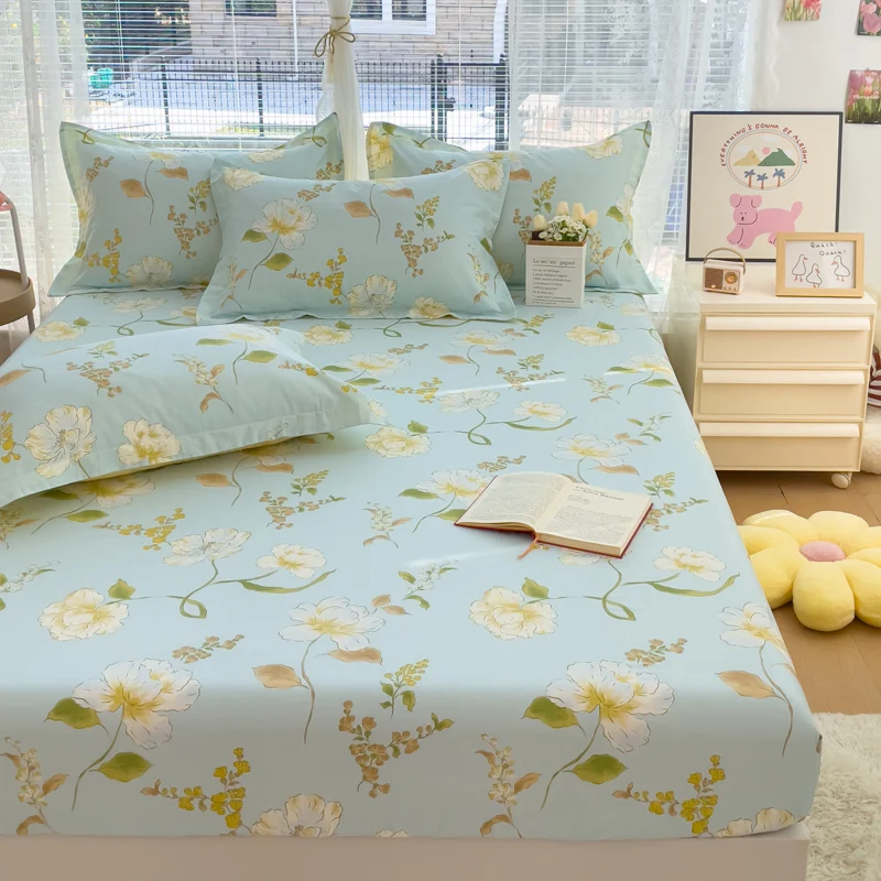 100%Cotton Bed Sheets Flower Printed Fitted Sheets for Bed sábanas para camaQueen/King Bed Sheet Cotton(without pillowcase) 2