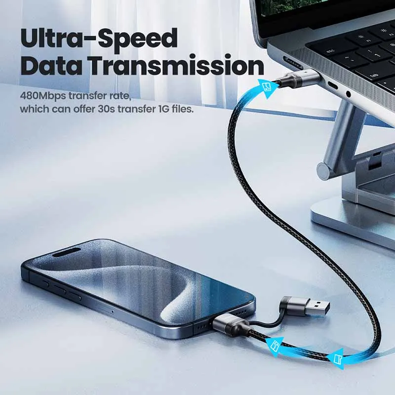 Toocki 2-in-1 USB Type-C Fast Charging Data Cable with PD 60W