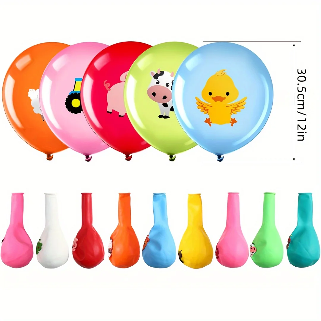 Set di 18 Palloncini da 12 Pollici a Tema Animali della Fattoria, Palloncini in Lattice a Forma di Maiale, Mucca, Pecora, Trattore, Decorazioni per Feste a Tema Fattoria per Bambini - immagine 2