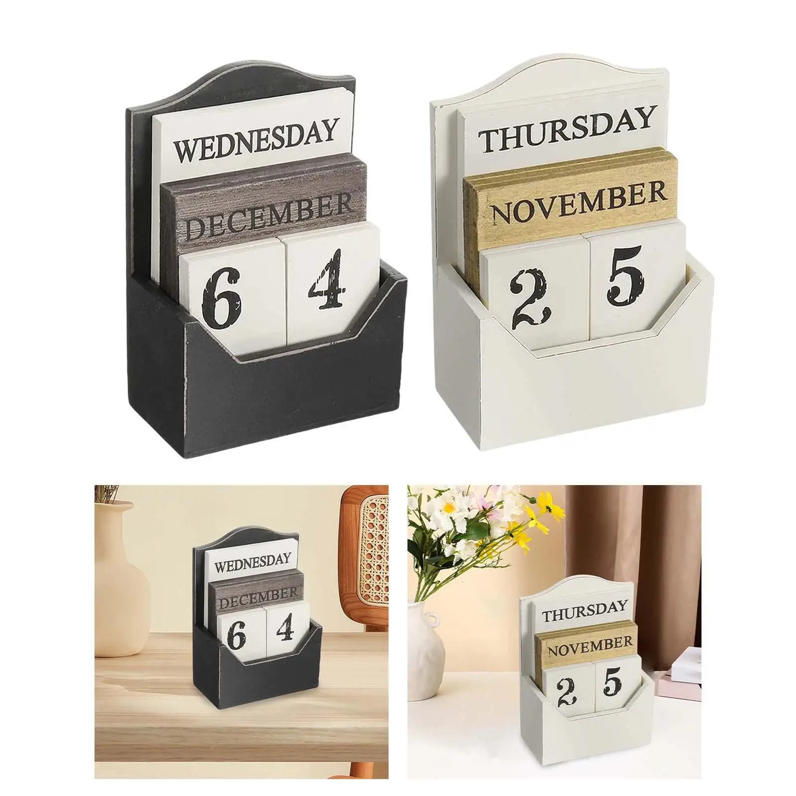 Classic Perpetual Calendar Blocks Frame Stylish Home Office Supplies Wood Ornaments for Wedding Desk Calendar Tabletop Monthly box pen case wooden display organizer wood stationery supplies office storage holder single crafts boxes fountain collector