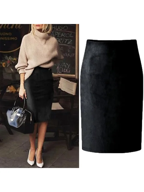 Sexy Multi-Color Suede Midi Pencil Skirt 2