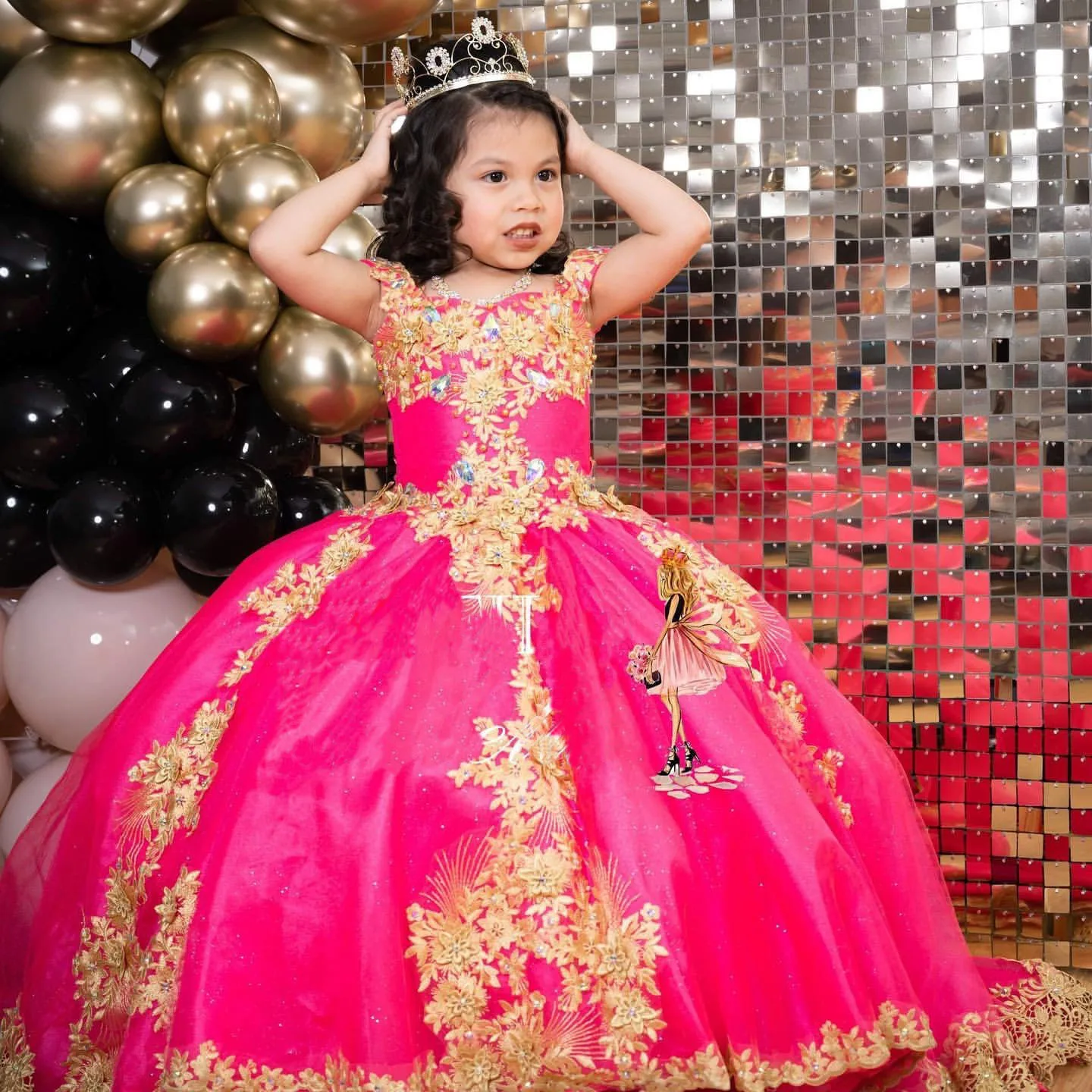 Fauchsia Flower Girl Dresses Beaded Appliqued Beauty Pageant Dress First Birthday Party Dress