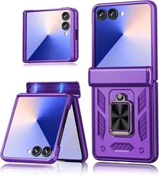 Luxury Shockproof Ring Holder Magnetic Case with Spring Hinge Protect Cover - Galaxy Z Flip5 (Purple)
