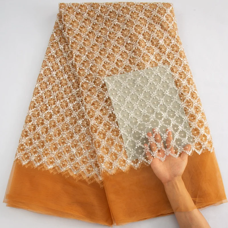 

Новейшая африканская кружевная ткань 2024, высокое качество, нигерийская кружевная вышивка из бисера, французская тюль с блестками, кружевные материалы для платья S3634