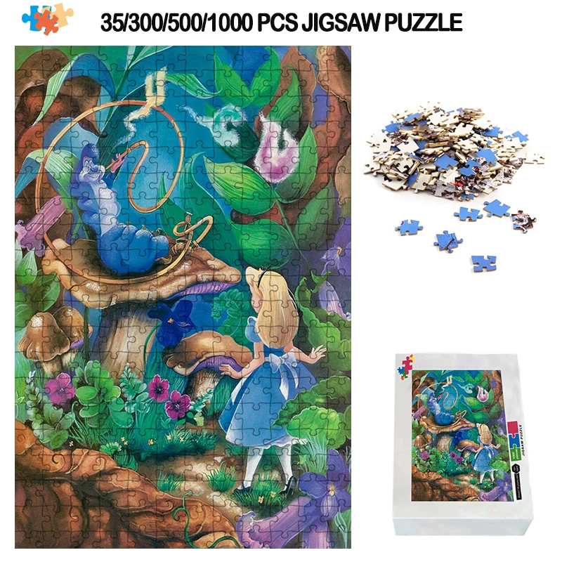 Disney Movie Alice In Wonderland Jigsaw Puzzle 300/500/1000 Pieces Disney Princess Wooden Puzzle Early Educational Toys For Kids 300 500 1000 pieces jigsaw puzzles disney alice in wonderland educational toys puzzle toy for kids adults birthday creative gift