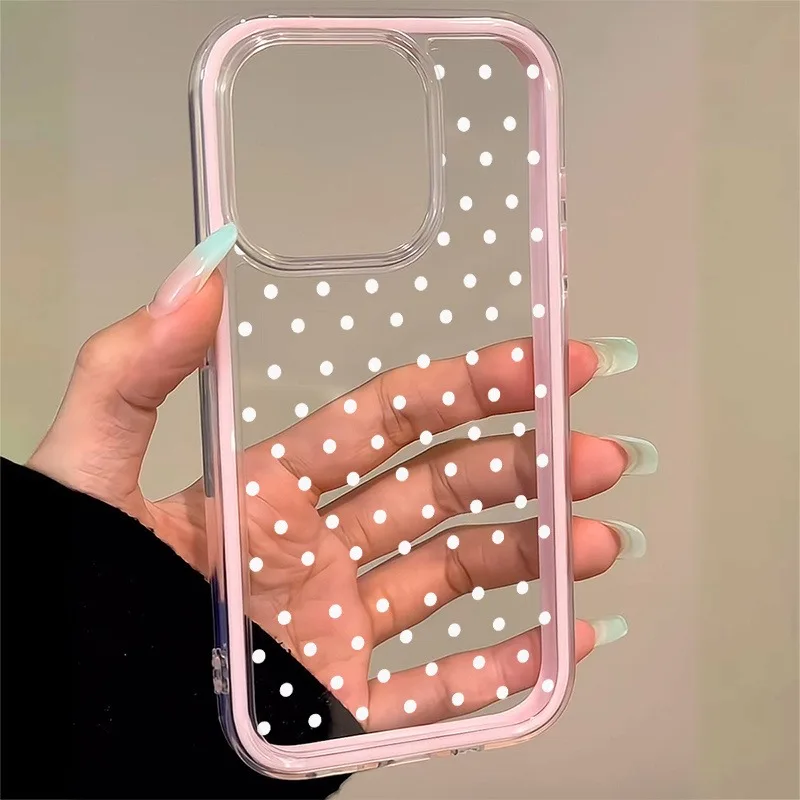 Weiße Tupfen TPU Transparente Rosa Handyhülle für iPhone 11 12 13 14 15 16 17 18 Pro Max Plus Stoßfeste Silikon-Softcover