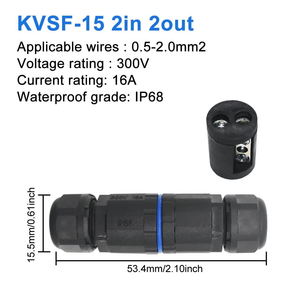 IP68 방수 케이블 커넥터, 빠른 연결 KVSF-15, 2 in 2 out, 2 3 4/5 핀, 전기 단자 어댑터, 와이어 커넥터