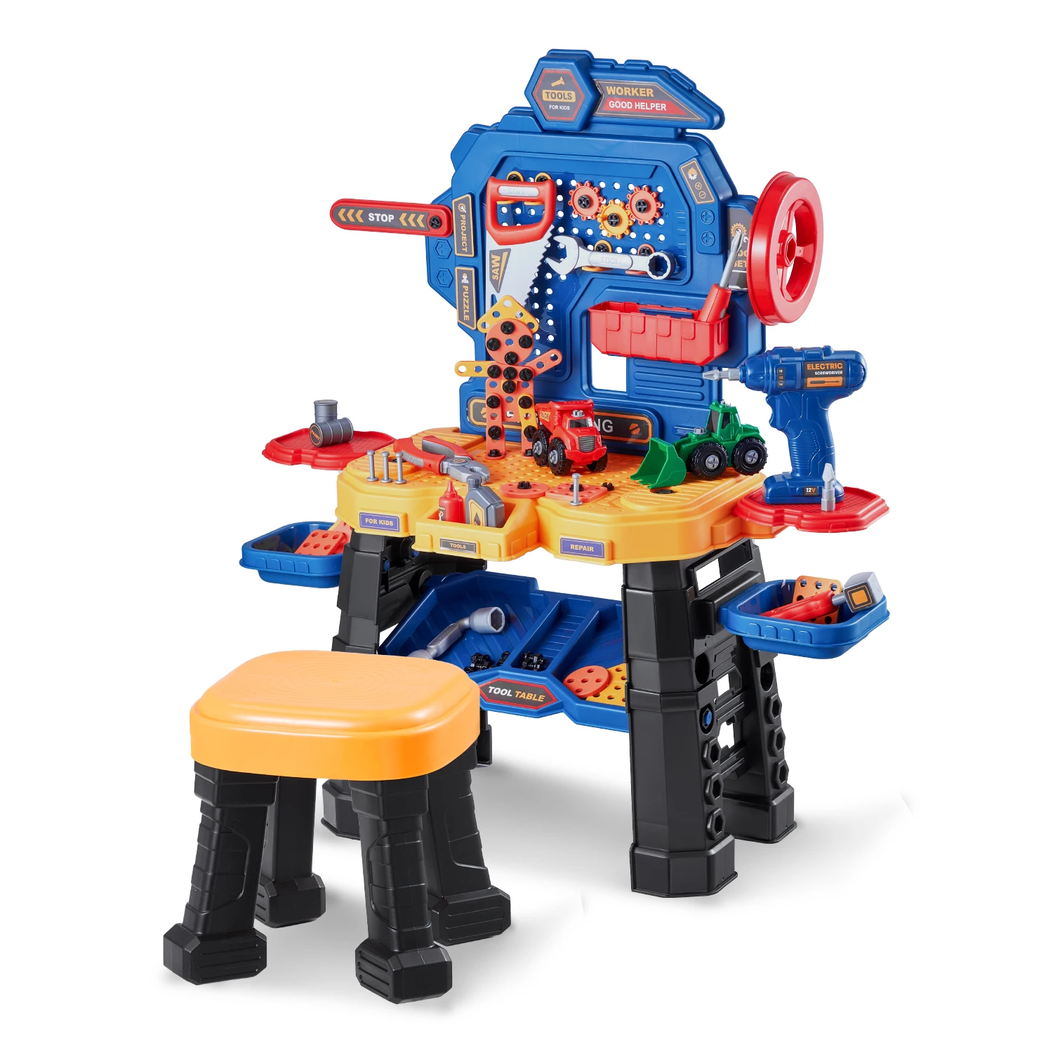 Kids Tool Bench Set with Toy Tools and Puzzle Blocks