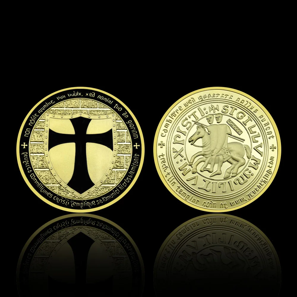 

Masonic Knight Temple Black Cross Coin Mysterious Organization Freemasons Medal Gold Plated Badge Collection Challenge Medal
