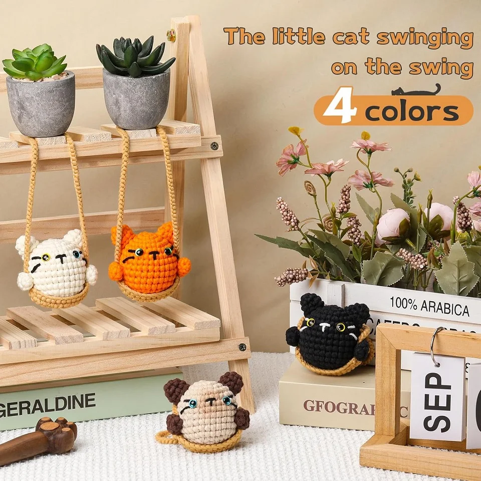 KRABALL Cute Cat Crochet Knitting Kit With Cotton Yarn Thread And Instruction For Beginners DIY Handmade Craft Accessories Set