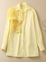 بلوزات نسائية IEQJ بطيات مزودة بأربطة على شكل زهور بأكمام طويلة وبلوزات فضفاضة بتصميم 2023 ملابس ربيع جديدة أنيقة 3WQ4289 1