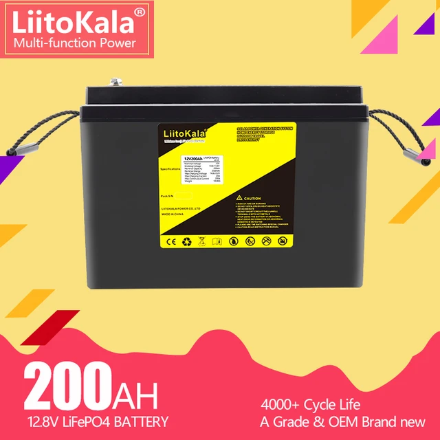 LiitoKala-batería de litio lifepo4 de 12V, 200Ah, 4s, 12,8 V, 200Ah, con  pantalla de