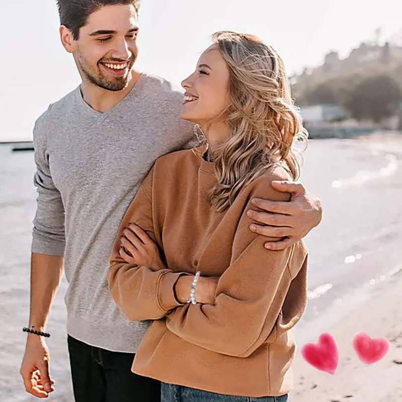 Couples Jewelry King & Queen Crown Couple Bracelets - His And Her 8mm Beads, Agate & Lava Stone Couples Bracelets Stainless Steel - Foto 9