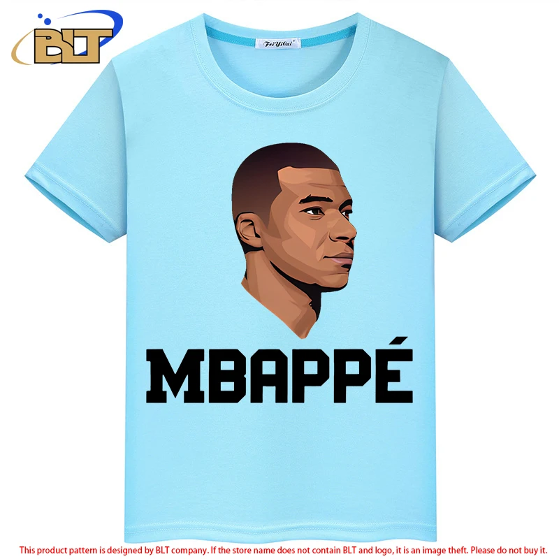 

Детская летняя синяя футболка Mbappe с принтом и коротким рукавом, повседневные спортивные топы для мальчиков и девочек