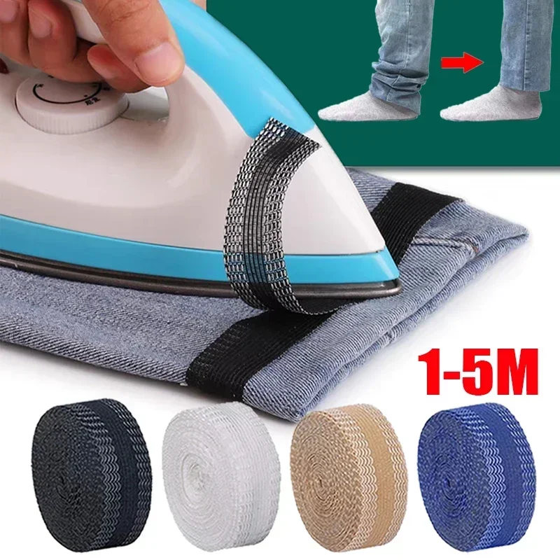 1/2/5M Self-Adhesive Pants Mouth Paste Iron-on Pants Edge Shorten Hemming  Tape for Pants Jeans Garment Skirts DIY Sewing Fabric