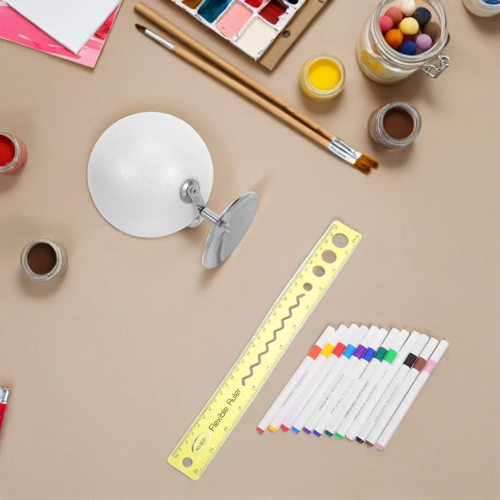 1세트 지리학 학습용 지구본 키트, 직접 그림을 그리는 15cm 공 모양 철제 스탠드 DIY 지구본 키트, 학교 학습용 탁상 공예품