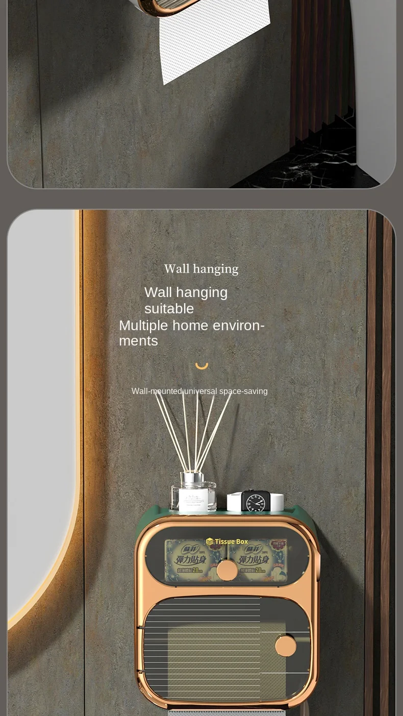 Sa0d827b12d834e73adabbd20a5e1622ez Toilet Tissue Box, Wall Mounted Waterproof Toilet Paper Box Punching Free Suction Paper Box Toilet Paper Roll Paper Storage Rack Mallzona