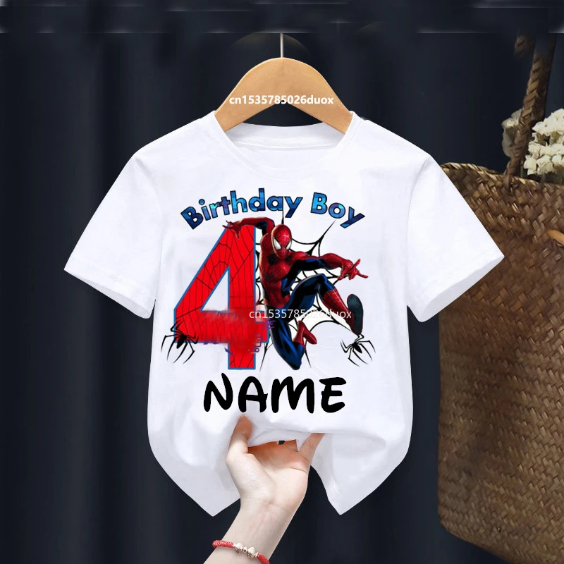 Summer 2025 Kid 2 3 4 5 6 7 8 Marvel Spiderman Girl Birthday Short Sleeve Shirt Spiderman Personalize Name Birthday Boy T-shirt 2