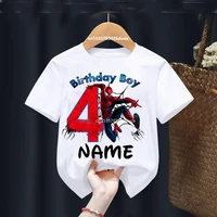 Summer 2025 Kid 2 3 4 5 6 7 8 Marvel Spiderman Girl Birthday Short Sleeve Shirt Spiderman Personalize Name Birthday Boy T-shirt 2