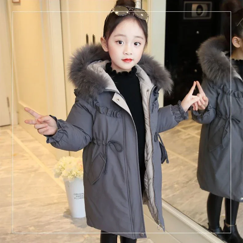 4-13세 여아용 가을 겨울용 따뜻한 키즈 윈드브레이커 재킷, 여아용 패션 후드 롱 코트 아동복