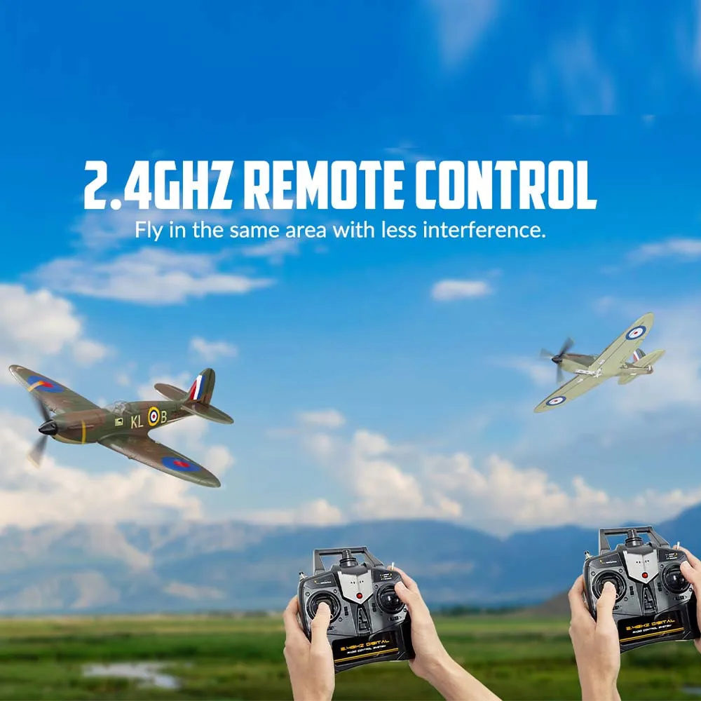 Spitfire RC Plane 2.4G 4CH  EPP 400mm Fixed Wingspan Remote Control Fighter One-key Aerobatic RTF 761-12 RC Aircraft 2