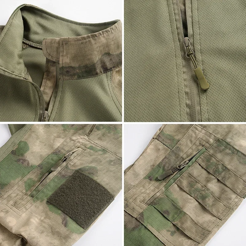 Ruins Camo Tactical Sets Men Breathable Quick-dry Training T Shirts Multi-pocket Wear-resistant Cargo Pants 2 Pcs Suits Hunting 5