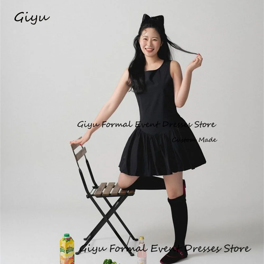 

Giyu Black A-line Mini Wedding Dresses 2024 Draped Mini-Length Above Knee Bridal Gown O-Neck Birthday Party Dress