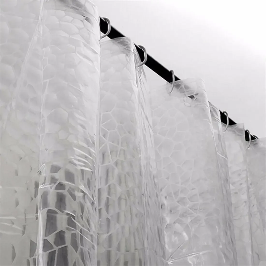 Waterproof 3D Bathroom Shower Curtain Transparent with Hooks Thickened